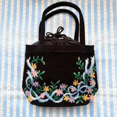 FEILER　フェイラー　シュライフェクラーラ　巾着　ミニバッグ　黒　花柄刺繍