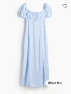 花柄　パフスリーブ　ミディワンピース