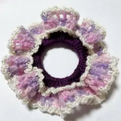 フリルシュシュ（かぎ針編み）！ピンクと紫！ハンドメイドのヘアアクセサリー