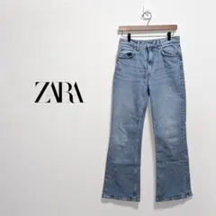 ザラ　フレアデニムパンツ　美脚脚長　ジーンズ　ハイライズ　ライトブルー　サイズMのサムネイル