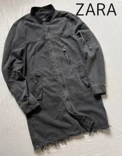 ZARA ザラ　MA-1 ロング丈　ダメージ加工　ブルゾン　デニム　ジャケット