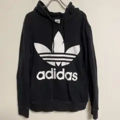 adidas 黒 裏起毛 フード付きパーカートレーナー XL相当