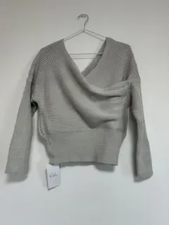 color ニット　クロスプルオーバー　カシュクール　セーター グレー　M