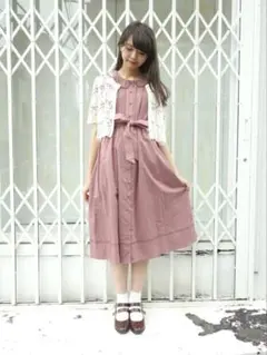 【値下げ】チュール衿ロングシャツワンピース