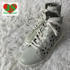 未使用品 JS Heart Label 本革スニーカー 花柄パンチング 22.5