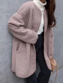 フェイクスエード 2wayボアノーカラーロングコート