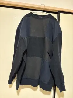 ネイビー パッチワーク トレーナー L