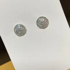 07.シンプル シルバー グリッター ラウンドピアス