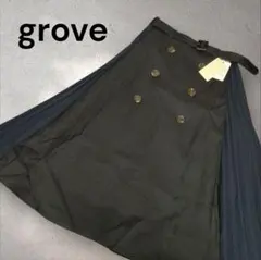 【新品】grove グローブ 洗える Aライン 黒 切替 プリーツ スカート