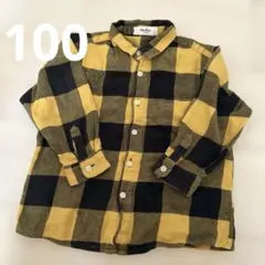 長袖チェックシャツ　100 黄色×黒