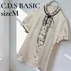 美品 C.D.S BASIC フリル パイピング 半袖 ブラウス M リボンのサムネイル