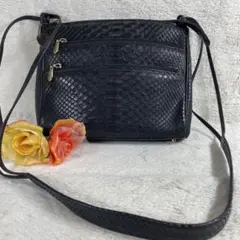 JRAブラック ヘビ革 エキゾチックレザーショルダーバッグ