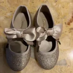 可愛い！petit main リボン付きバレエシューズ ゴールド　15cm