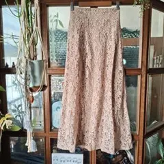 Astoria odier ピンクベージュ レース フレアスカート　Mのサムネイル