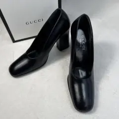 GUCCI グッチ レザー パンプス 37.5C ダークブラウン イタリア製