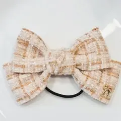 キッズリボンヘアゴム ツイード生地 一つくくり