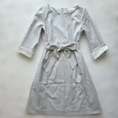 【美品】PROPORTION　ブルーグレー　七分袖 ワンピース　取り外しリボン