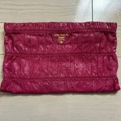 美品プラダ　レザークラッチバッグ　ポーチ　レア　ピンク