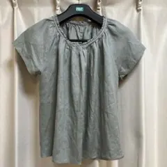 ギャザーネック 半袖ブラウス 麻