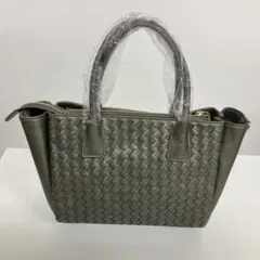 グレー 編み込みレザー ハンドバッグ2way