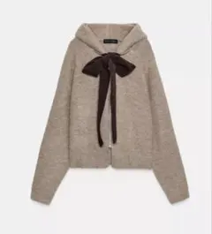 ZARAフード付きタイベルトニットカーディガン　リボン