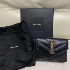 YSL　イブサンローラン　三つ折り　ブラックミニ財布