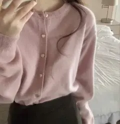 ピンク ニットカーディガン ハートボタン