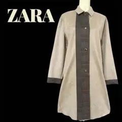 【ZARA】ロングコート　スウェード調　チェック柄　クラシカル　パッチワーク