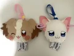 わんだふるぷりきゅあ！ストラップ付き顔型ぬいぐるみポーチ　犬飼こむぎ　猫屋敷ユキ