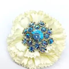 アメリカ製　ヴィンテージ　ブルー　ラインストーン　ブローチ　　М/239