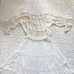 ♡axes femme♡ フリルレースシアーパフ　オフショル　ワンピースＭ