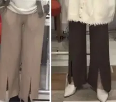 新品　訳あり　フロントスリット　リブパンツ　ベージュのサムネイル