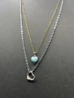 Tiffany & Co. オープンハート　ラリマー　ネックレス重ね付け