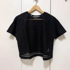 EMODA エモダ メッシュボーダー Tシャツ 半袖 黒のサムネイル