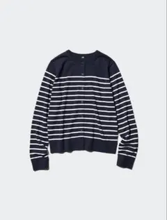 UVカットボーダークルーネックカーディガン(ネイビー)