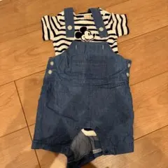 プティマイン　ミッキーマウス ロンパースとデニムオーバーオールセット 70cm