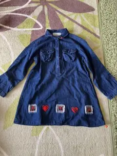 デニムブルー 長袖ワンピース 120cm