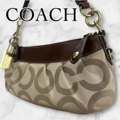 COACH バッグ 12950 シグネチャー ベージュ×ブラウン 美品