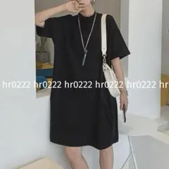 モックネックオーバーサイズTシャツワンピース★半袖 チュニック カットソーワンピ