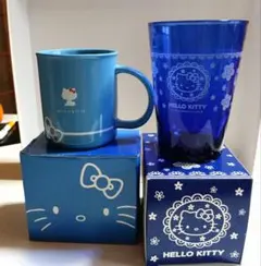 ハローキティ 青 マグカップと青　グラスの２点セット