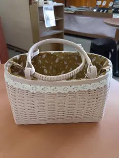 かごバッグ バスケット レース装飾 巾着付き