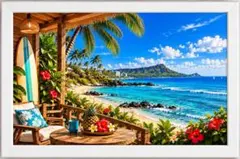 ～青い海と南国の風～ 額つきポスター/A4/海/空/南国