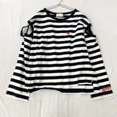 【レピピアルマリオ】Tシャツ カットソー 肩空き ボーダー 刺繍ロゴ S 140