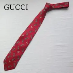 グッチ ネクタイ レッド ペイズリー柄 シルク100％ イタリア製【n6161】