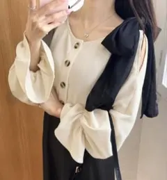 mily bilet肩リボン 前後2wayカーディガン M