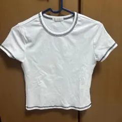 NYUNYU 配色ステッチ 半袖Tシャツ ホワイト