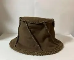 【美品】 ボア切替 ムートン調ハット デザインハット バケットハット ブラウン