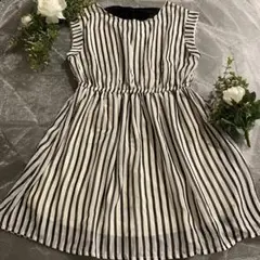 【アフリカタロウ】　ストライプ ノースリーブ ワンピース　ミニ　リボン　夏服美品