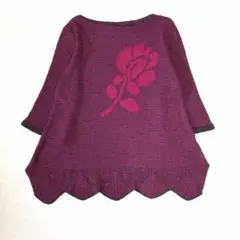 バラ柄 ジャガード ニット チュニック ボルドー 花柄 ローズ ゆったり