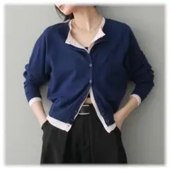 配色レイヤードニットカーディガン/ネイビー　lumier